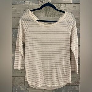 GAP 3/4 Length Sleeve Scoop Neck Lightweight Silver Striped Shirt Top  Size S